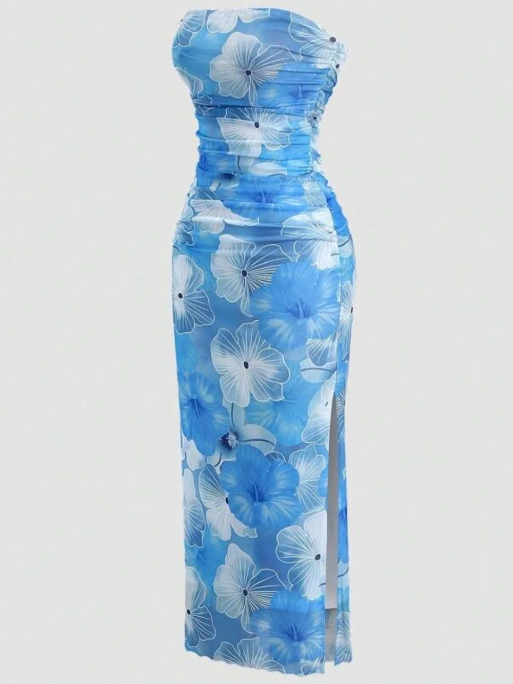 Strapless Blue Floral Tube Cover-Up Dress